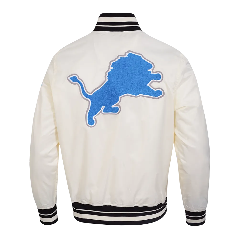 NFL DETROIT LIONS RETRO CLASSIC MEN'S RIB SATIN JACKET (EGGSHELL/ BLACK)