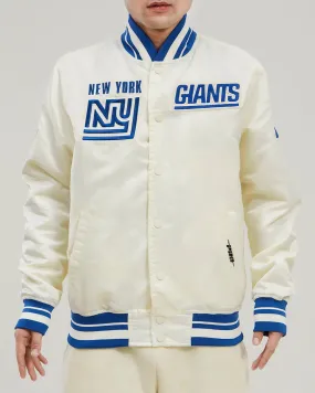 NFL NEW YORK GIANTS RETRO CLASSIC MEN'S RIB SATIN JACKET (EGGSHELL/DODGER BLUE)