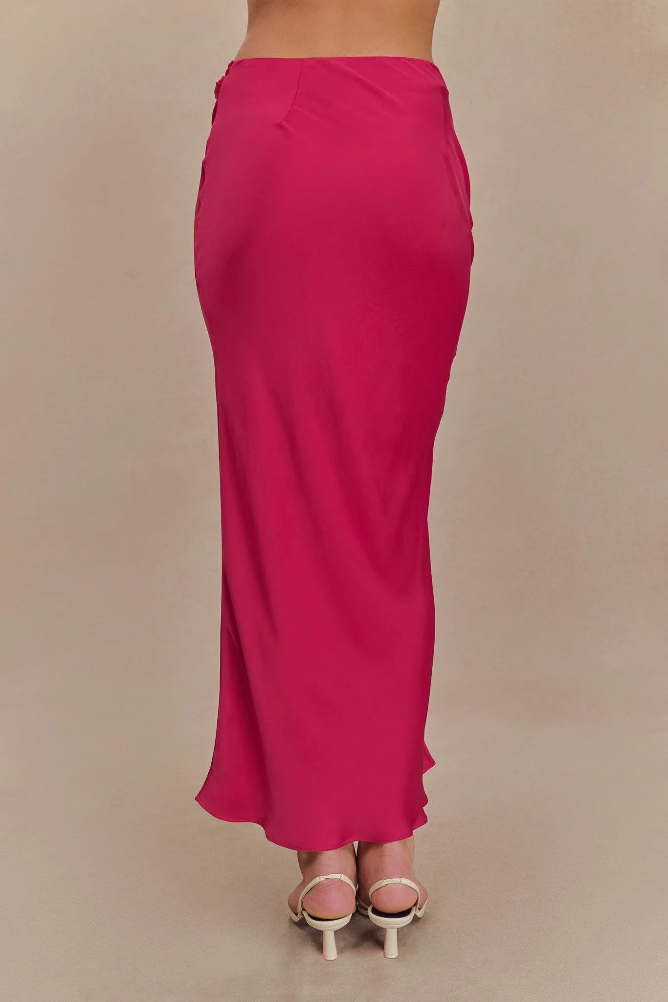 Nicola Satin Asymmetric Maxi Skirt - Pink Cherry