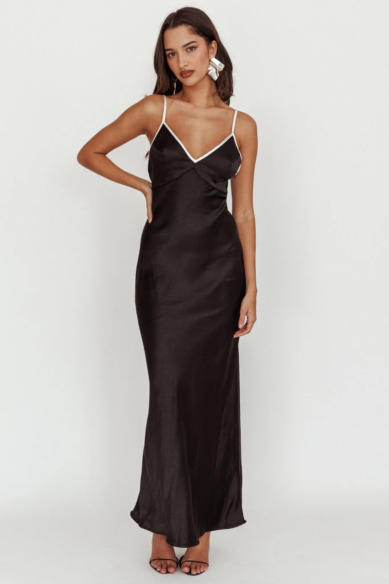 Odyssey Contrast Satin Maxi Slip Dress Black