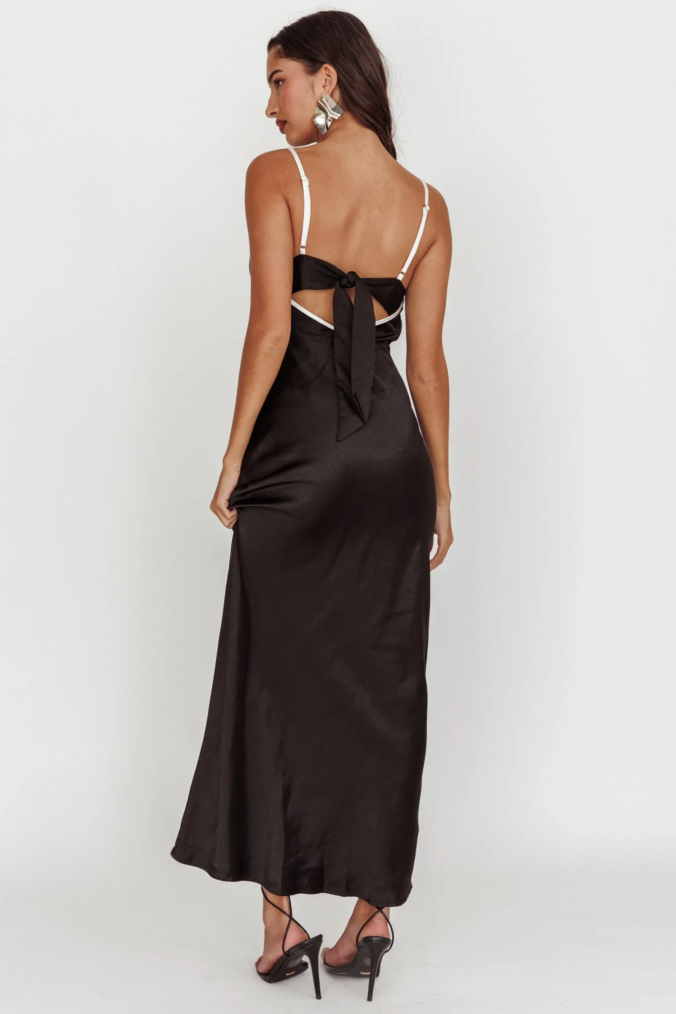 Odyssey Contrast Satin Maxi Slip Dress Black