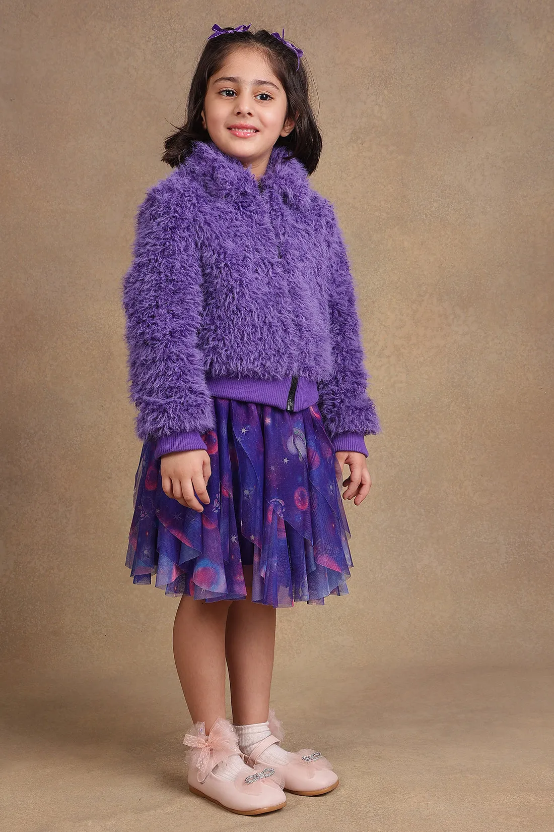 One Friday Kids Girls Purple Fur Jacket