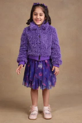 One Friday Kids Girls Purple Fur Jacket