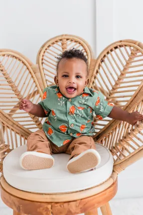 Orange Floral Print Boys Shirt