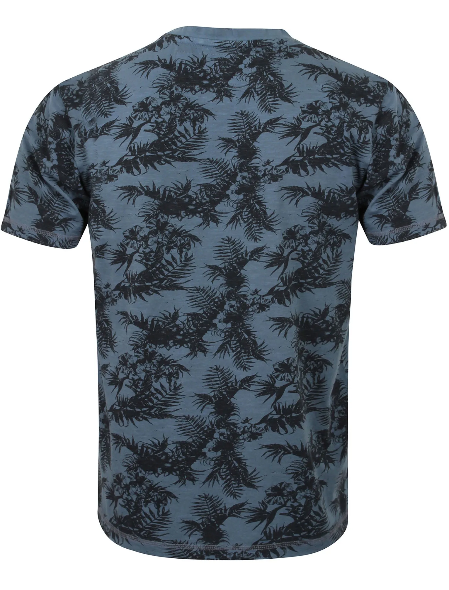 Otto Tropical Leaf Print Henley T-Shirt in Vintage Indigo - Tokyo Laundry