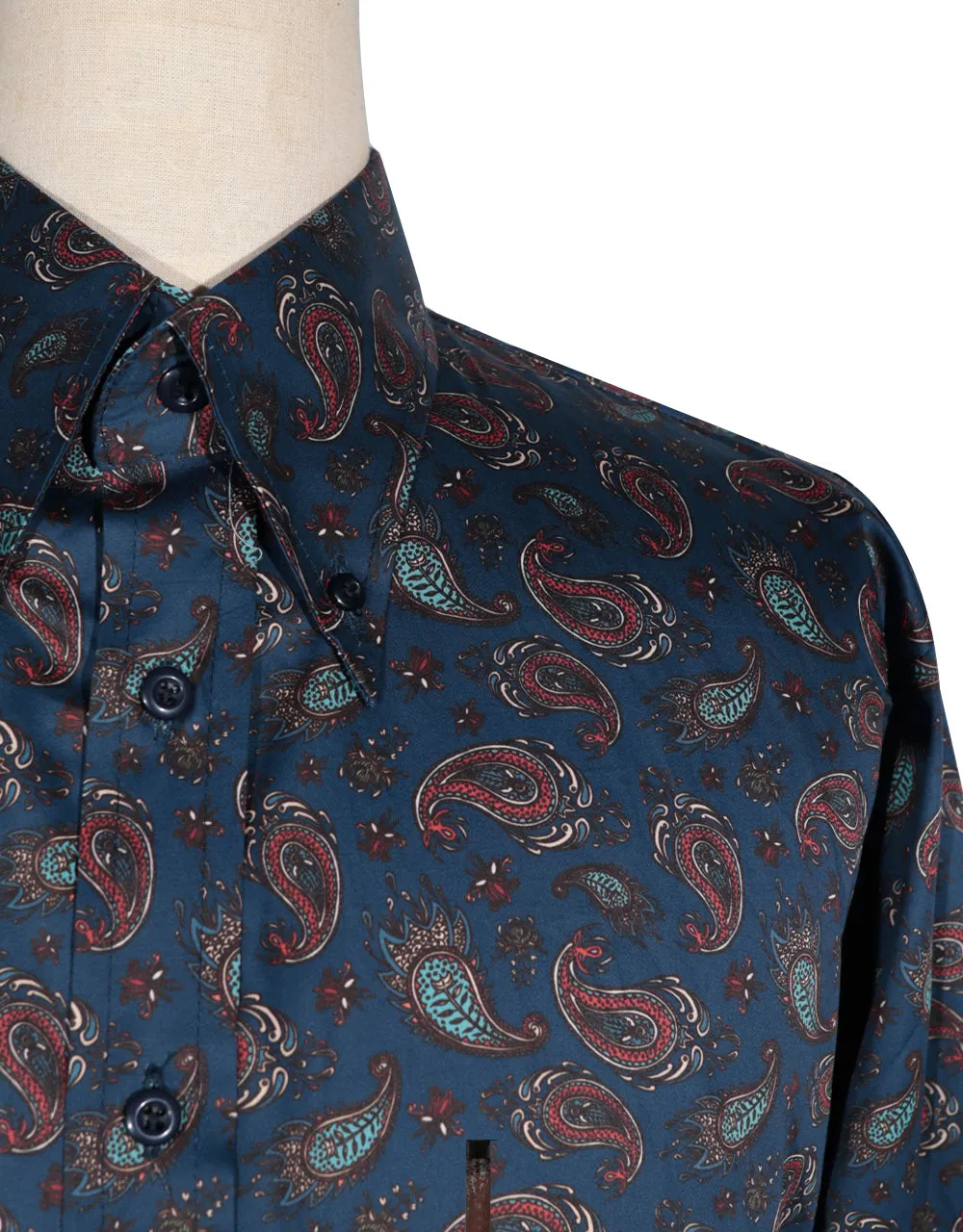 Paisley Shirt - Navy Blue and Red Paisley Shirt