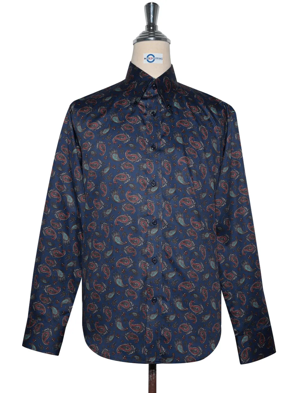 Paisley Shirt - Navy Blue and Red Paisley Shirt