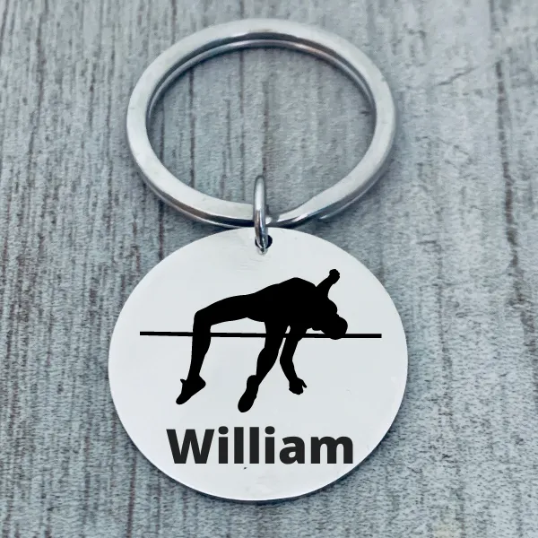 Personalized Track And Field High Jump Keychain - Round