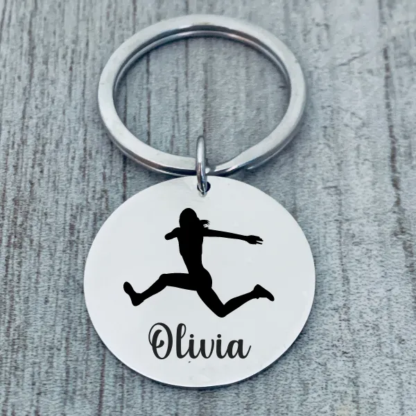 Personalized Track And Field Triple Jump Keychain - Round