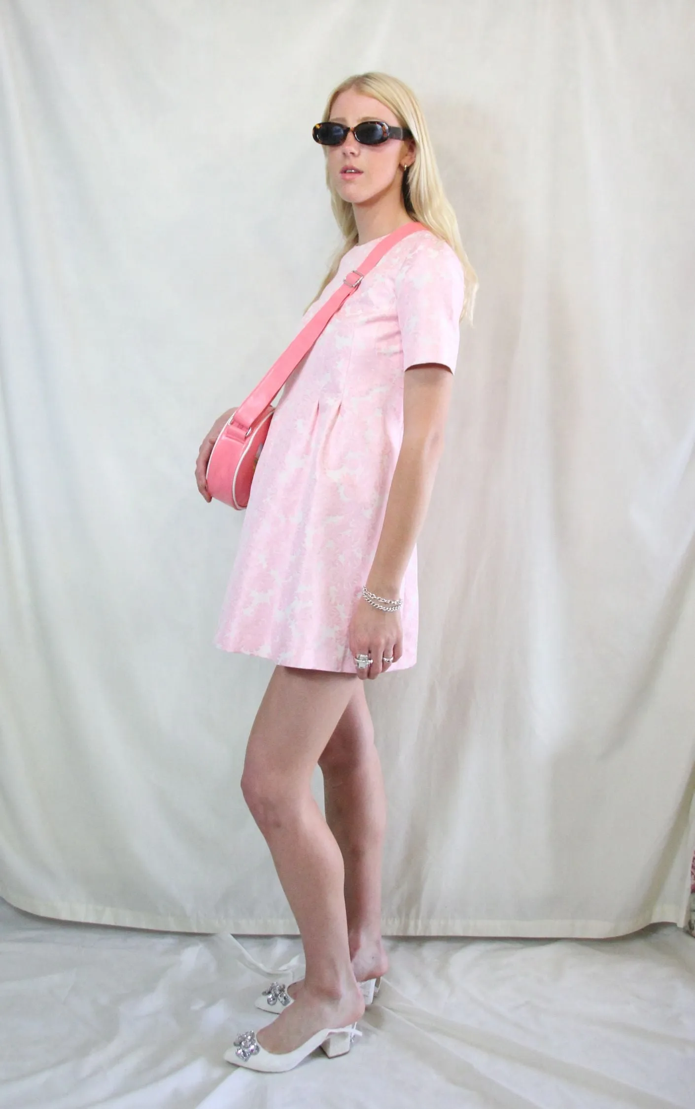 Pink and White Jacquard Mod Dress