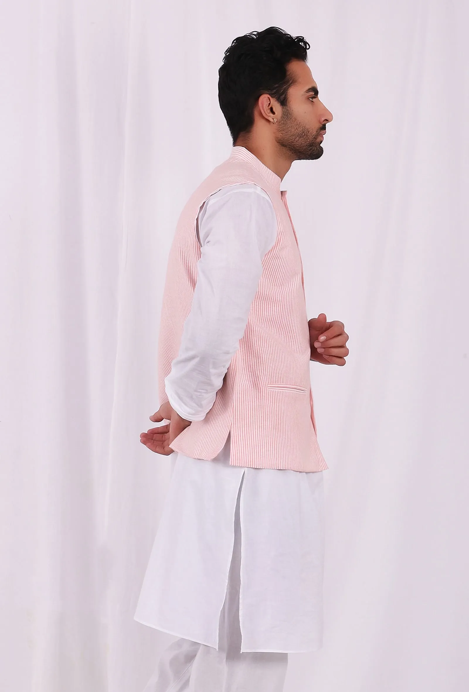 Pink Hand Block Cotton Nehru Jacket