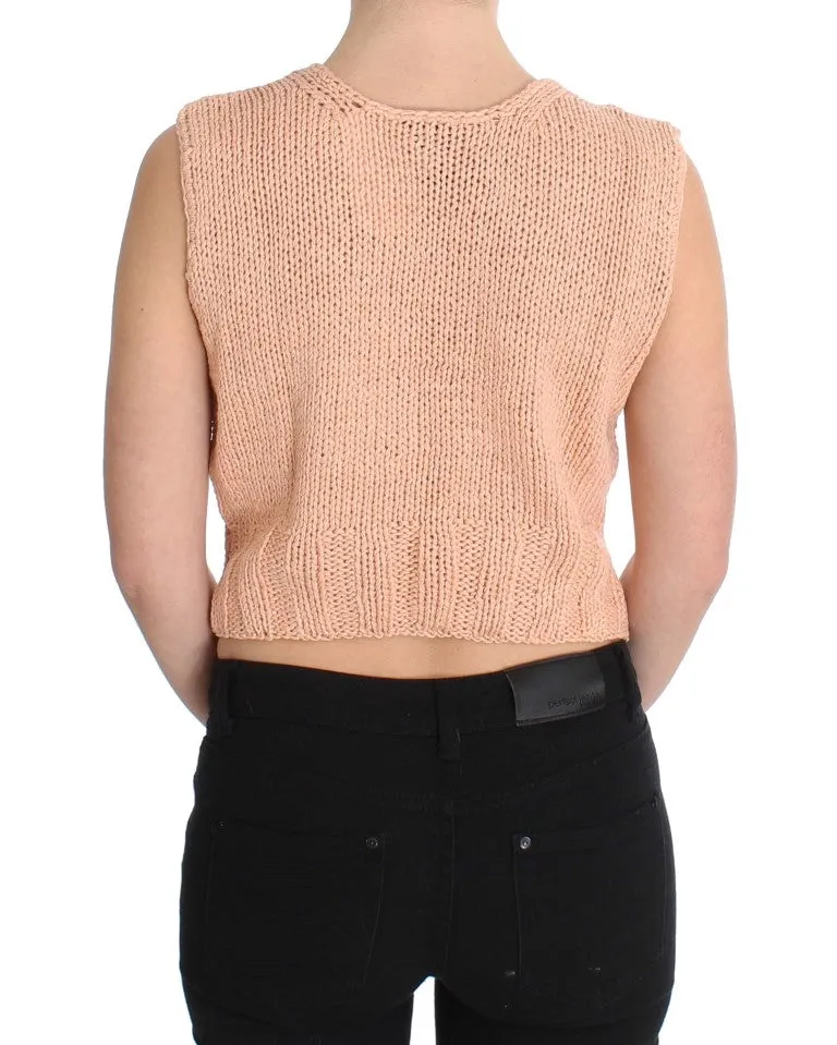 PINK MEMORIES Elegant Pink Knitted Sleeveless Vest Sweater