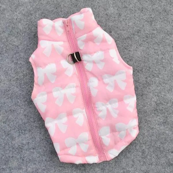 Pink Ribbon Pattern Padded Jacket Outfit Puppy Vest