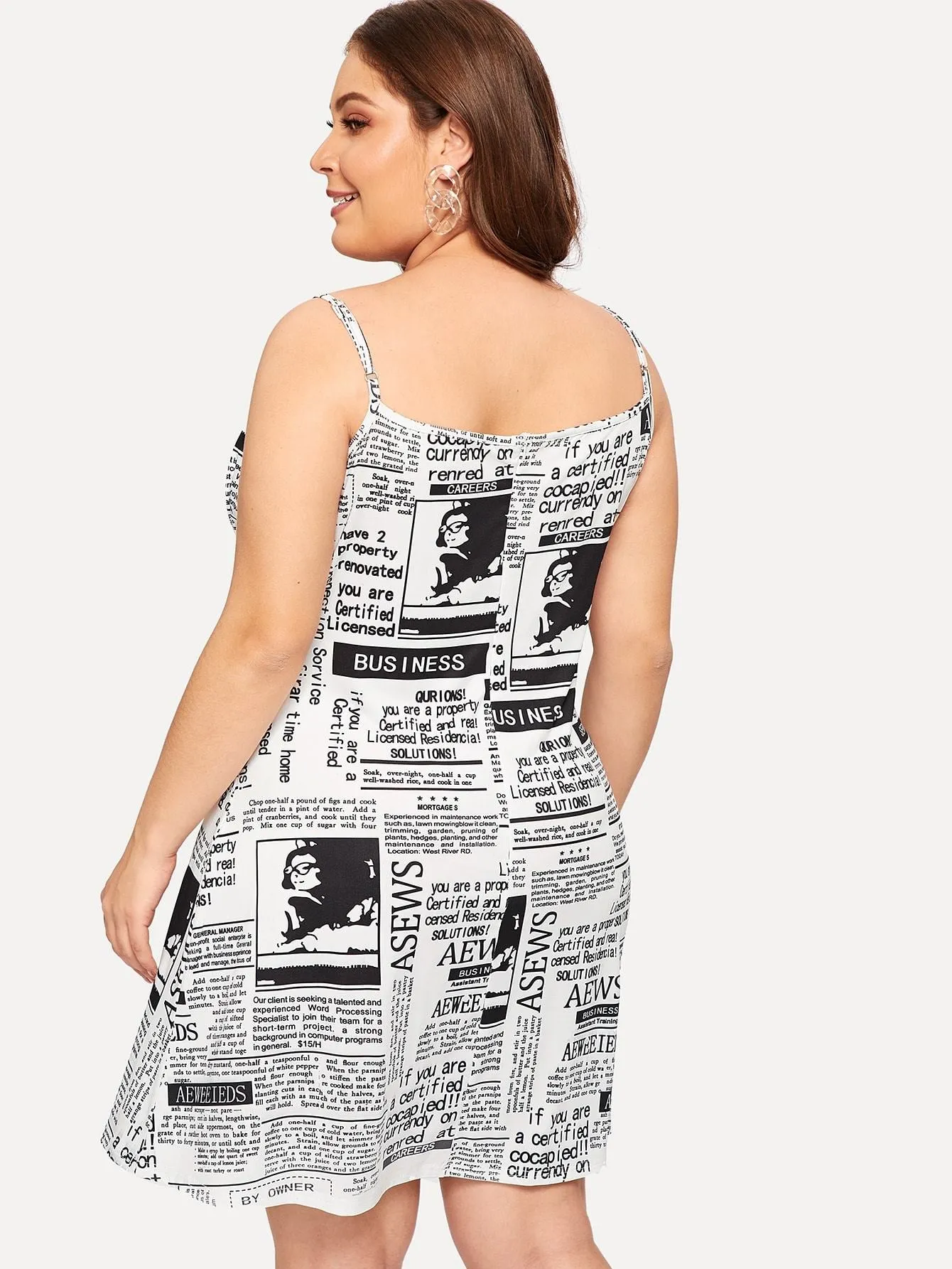 Plus Newspaper Print Cami Dress