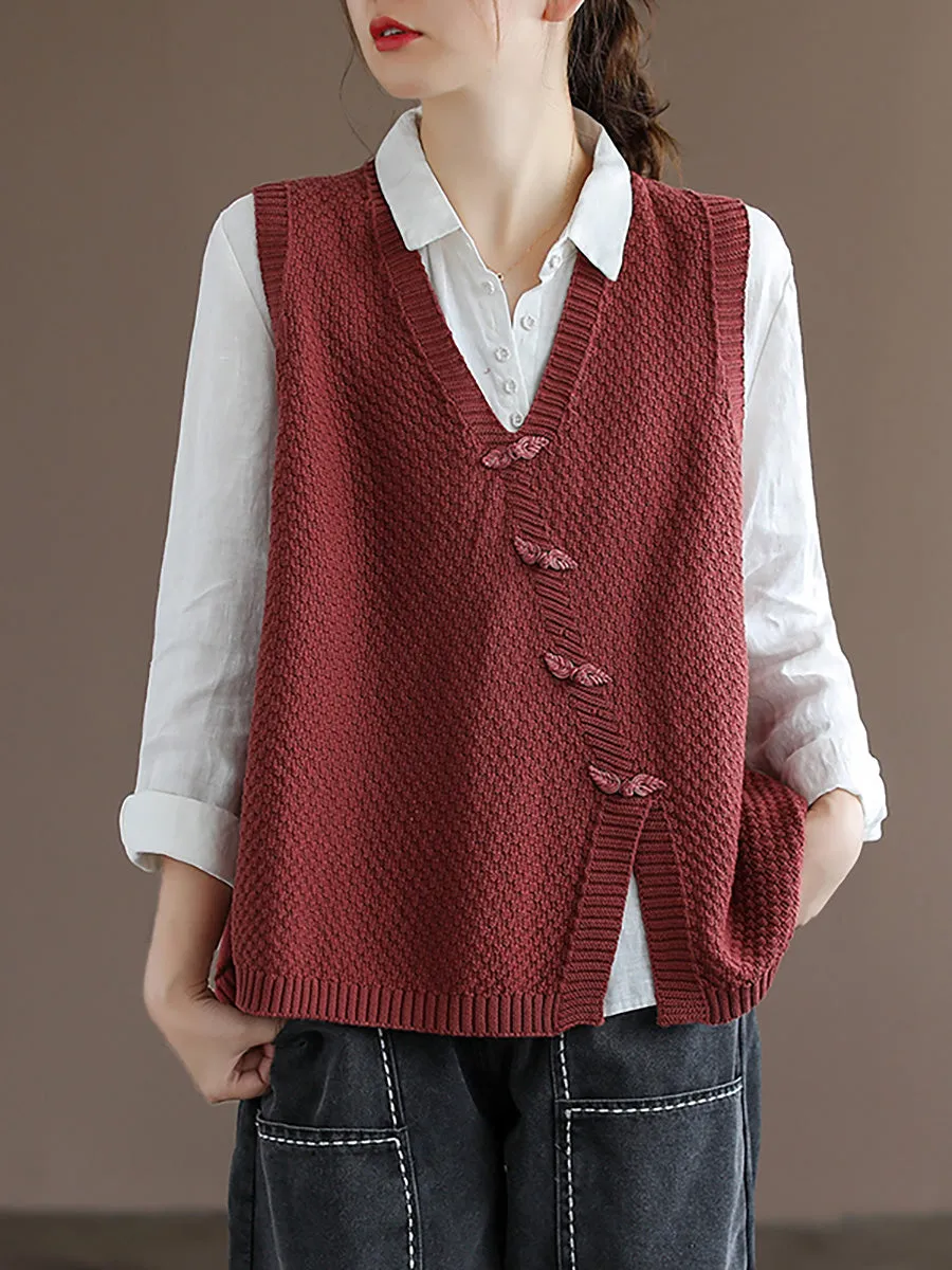 Plus Size Women Button Knitted Vest Waistcoat Sweater