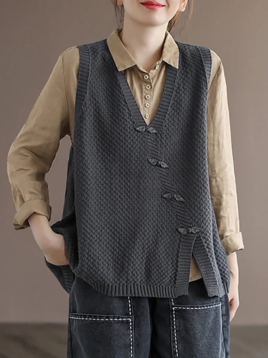 Plus Size Women Button Knitted Vest Waistcoat Sweater