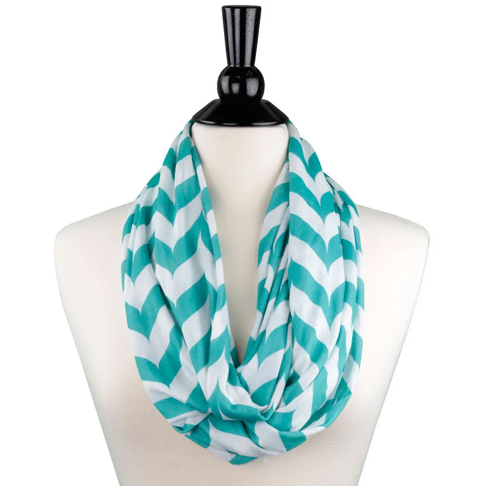 Pop Fashion Women's Infinity Scarf with Zipper Pocket, Chevron, Infinity Scarves