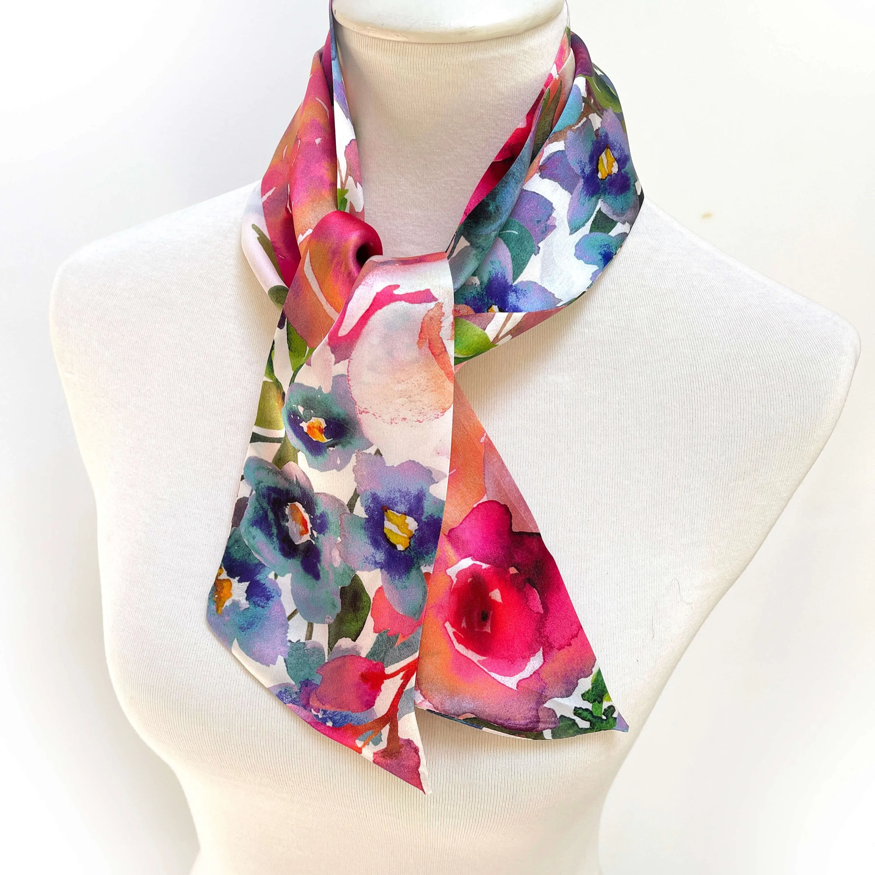 Pure Silk Scarf MultiWatercolor, Womans Scarf, Hair Scarf, Neck Scarf, Headband, Designer Scarf, 100% Pure Silk