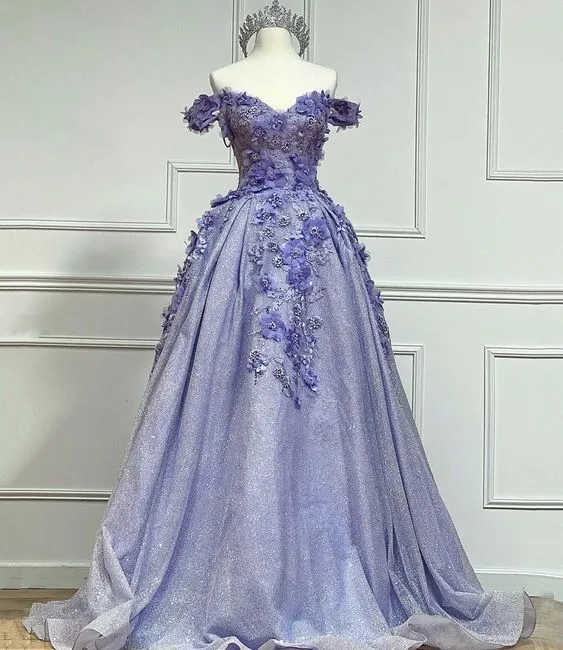 Purple Tulle Lace Long Ball Gown Dress Formal Dress        fg455