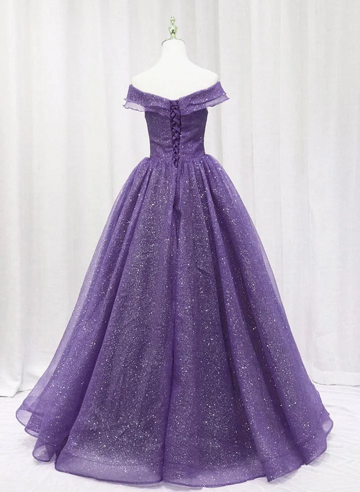 Purple Tulle Sweetheart Long Prom Dress Formal Dress, A-line Tulle Party Dress     fg4467