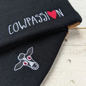 "Live with Cowpassion" Cuffed Beanie Vegan Cow Hat