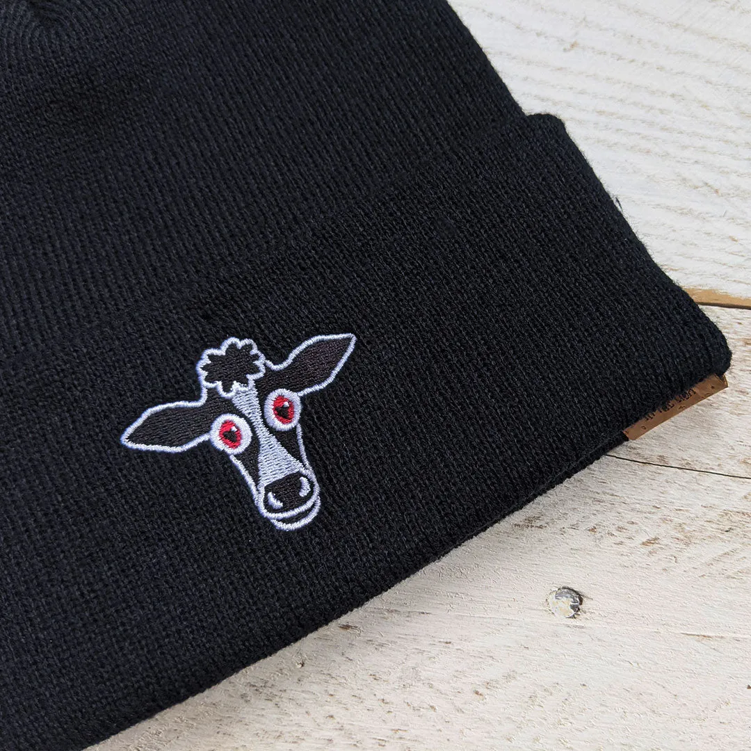 "Live with Cowpassion" Cuffed Beanie Vegan Cow Hat