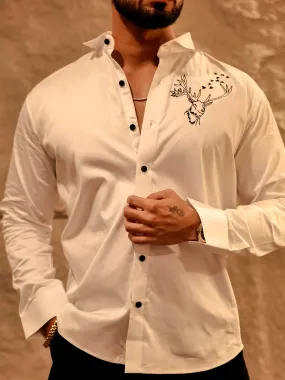 Reindeer Embroidered White Luxury Cotton Shirt