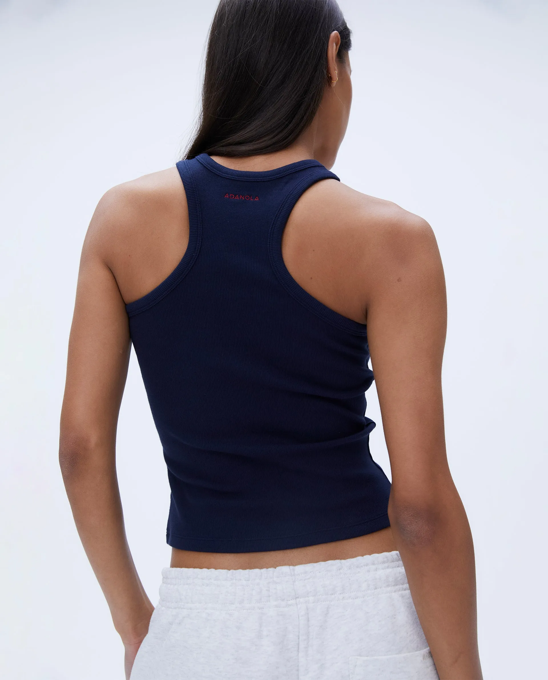 Rib Racer Vest Top - Navy Blue/Classic Red