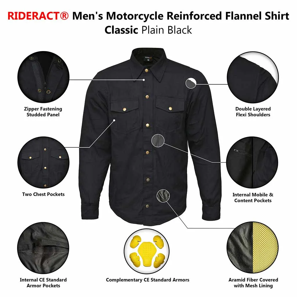 RIDERACT® Motorcycle Flannel Shirt Black Riding Jacket