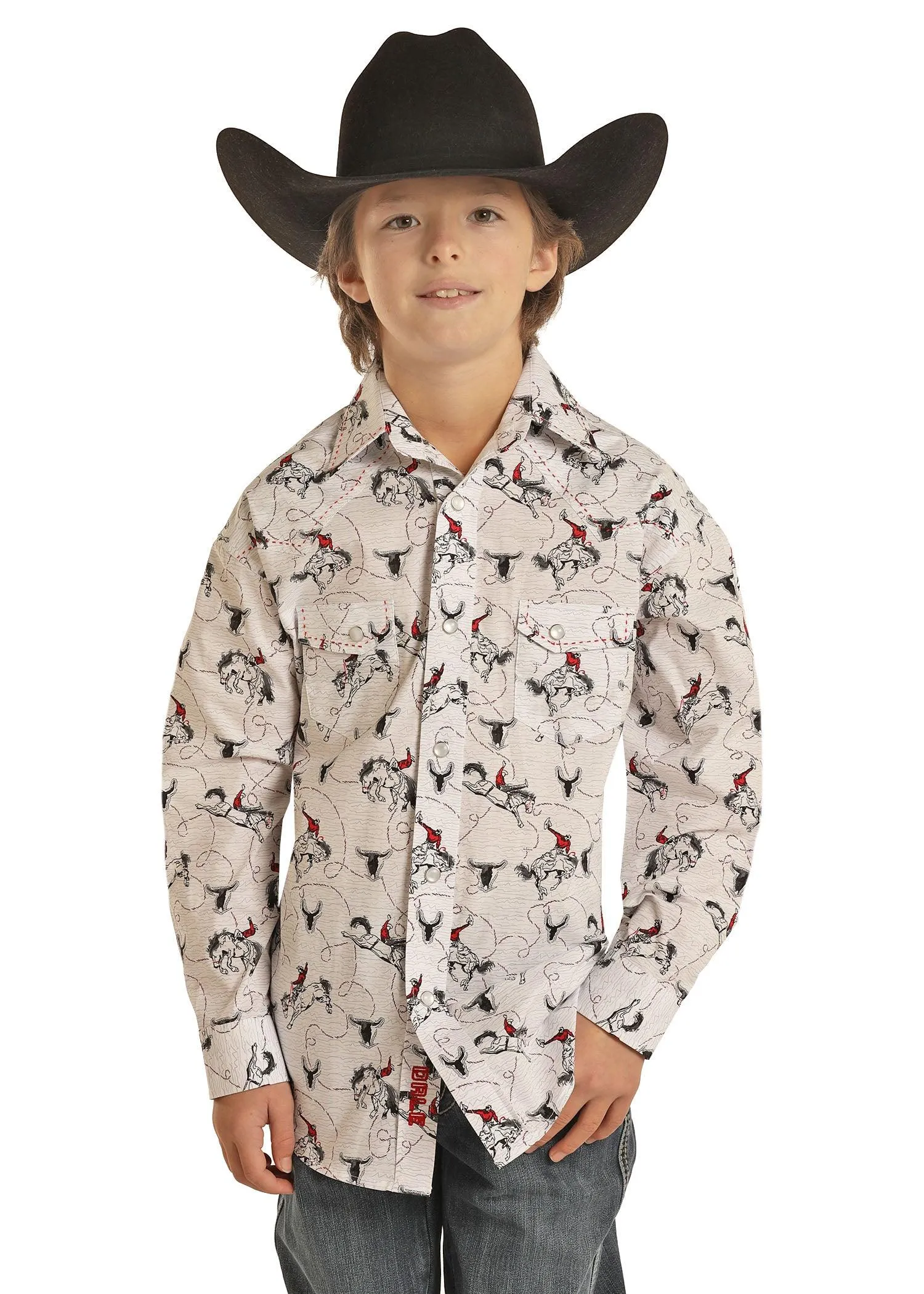 Rock & Roll Cowboy Boy's Bucking Bronc Print Western Snap Up Shirt B8S1319