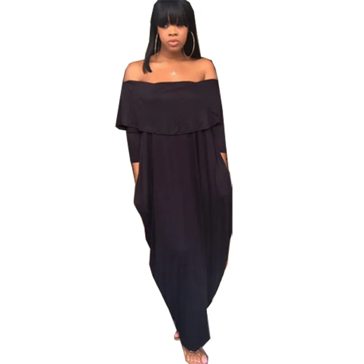 Ruffle Off Shoulder Half Sleeve Beach Maxi Dress