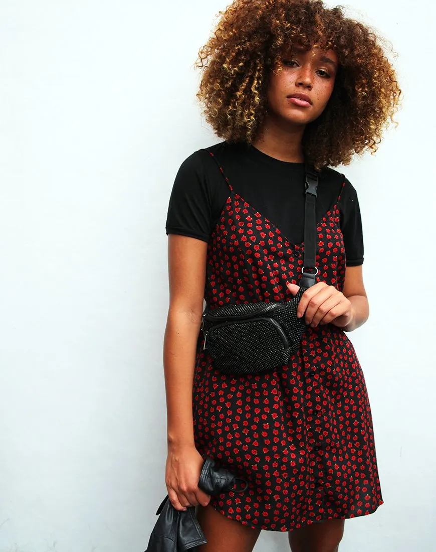 Sanna Slip Dress in Dotty Rose Black