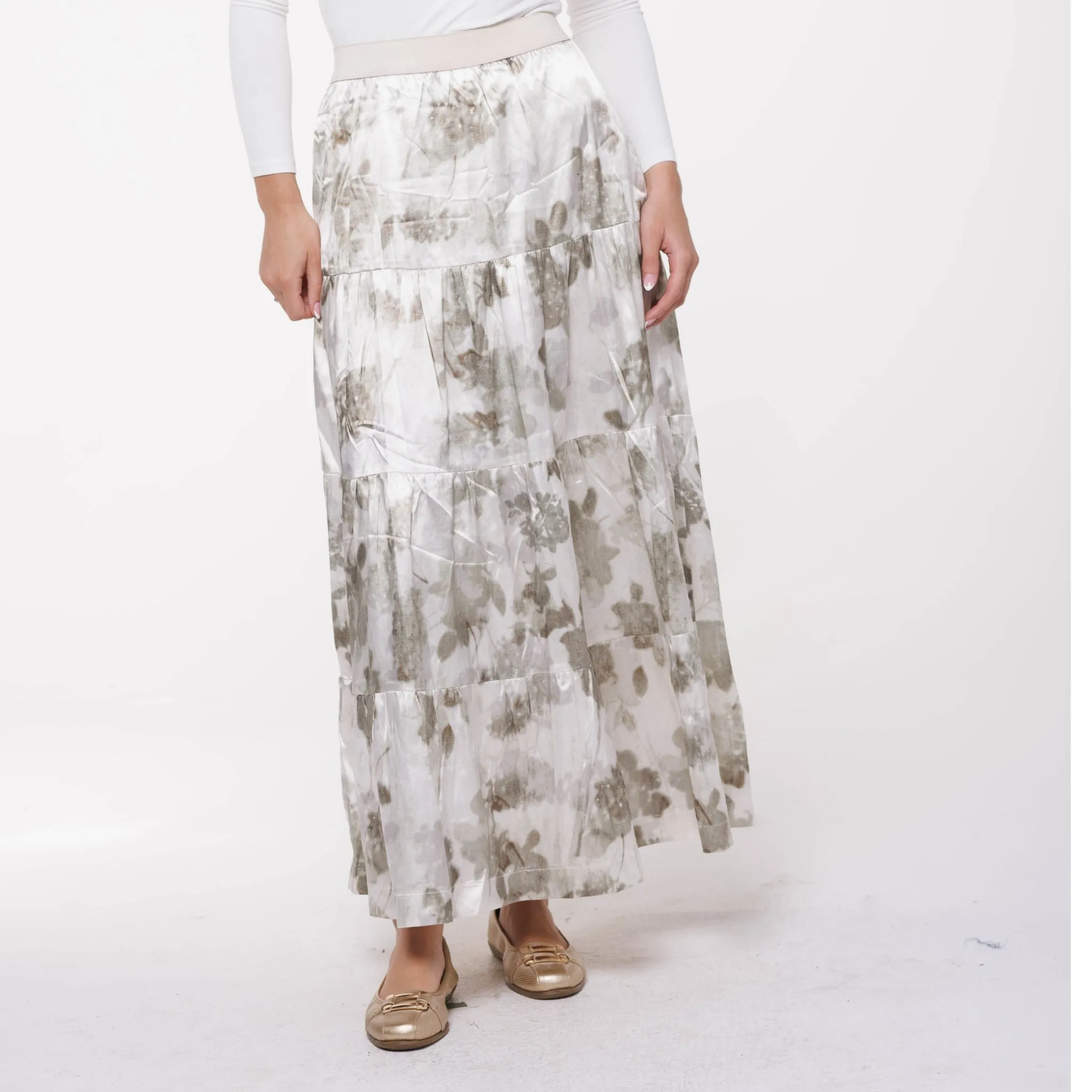 Satiny Sage Abstract Forrest Maxi Skirt by Ivee