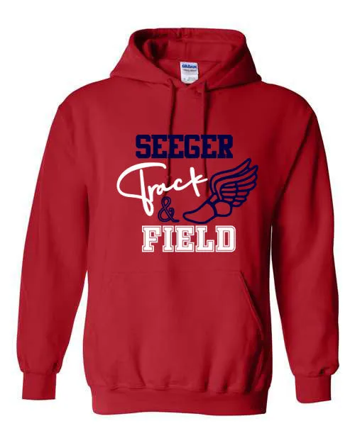 Seeger Patriots Track & Field - Red - T-Shirt, Long Sleeve T-shirt, Crew Neck or Hooded Sweatshirt