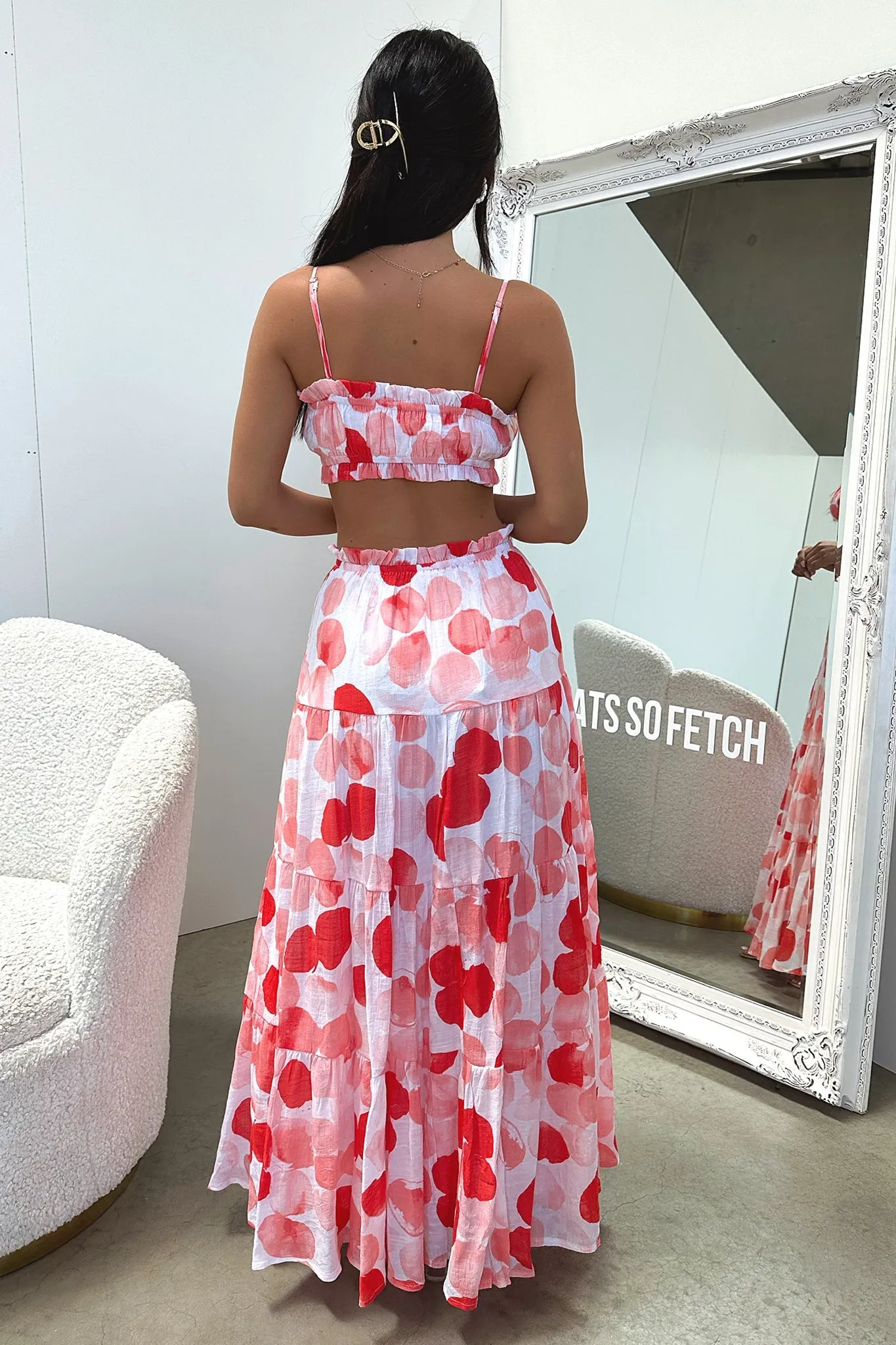 Selina Maxi Skirt - Red / White Print