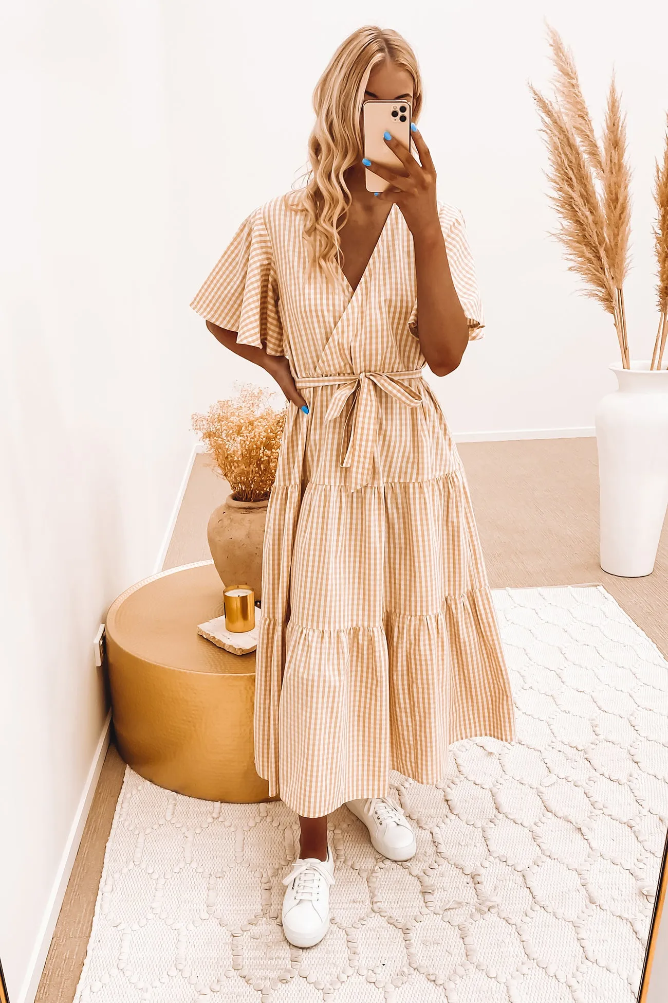 Selly Maxi Dress Beige Gingham