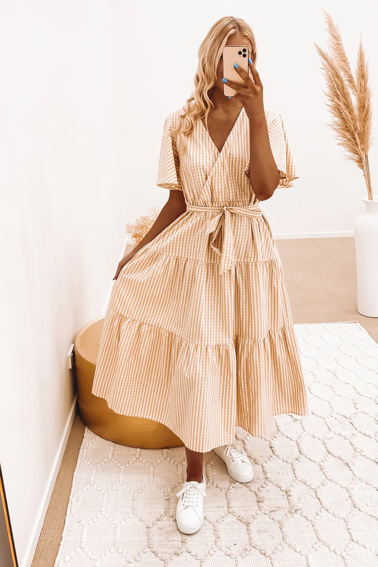 Selly Maxi Dress Beige Gingham