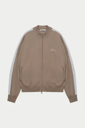 SIDE STRIPE KNITTED TRACK JACKET - BEIGE