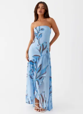 Solaris Strapless Maxi Dress - Blue Floral