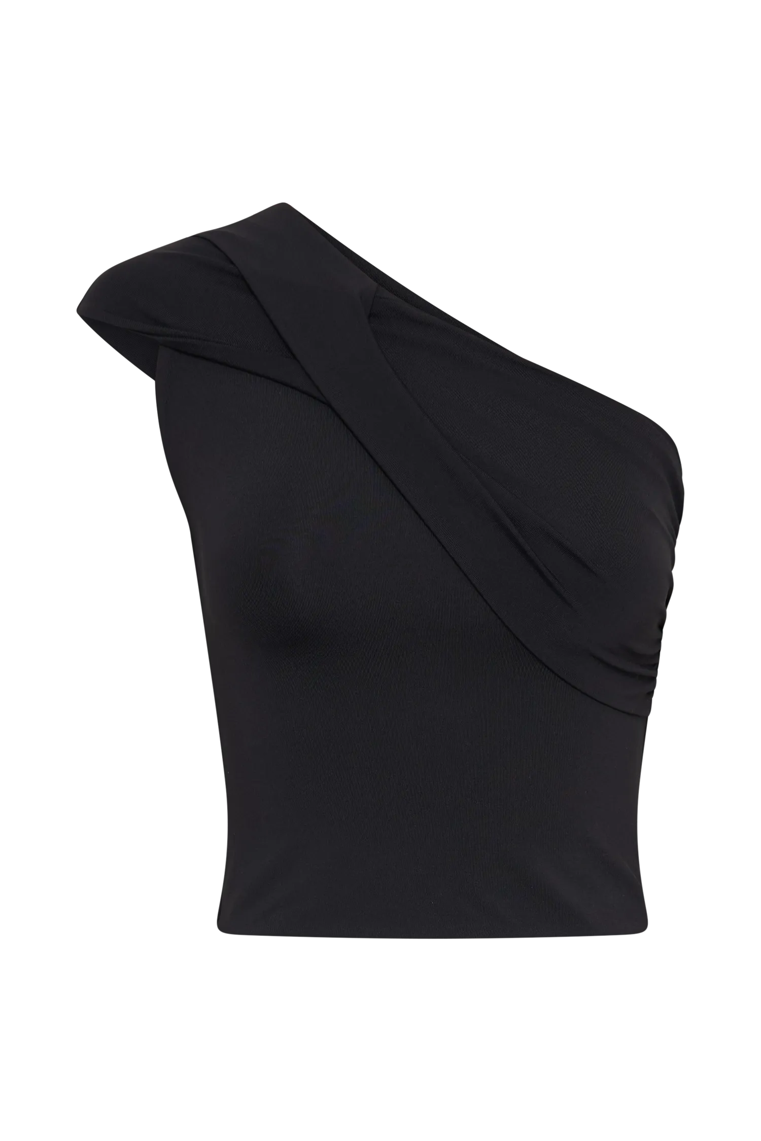 Solene One Shoulder Recycled Nylon Twist Top - Black