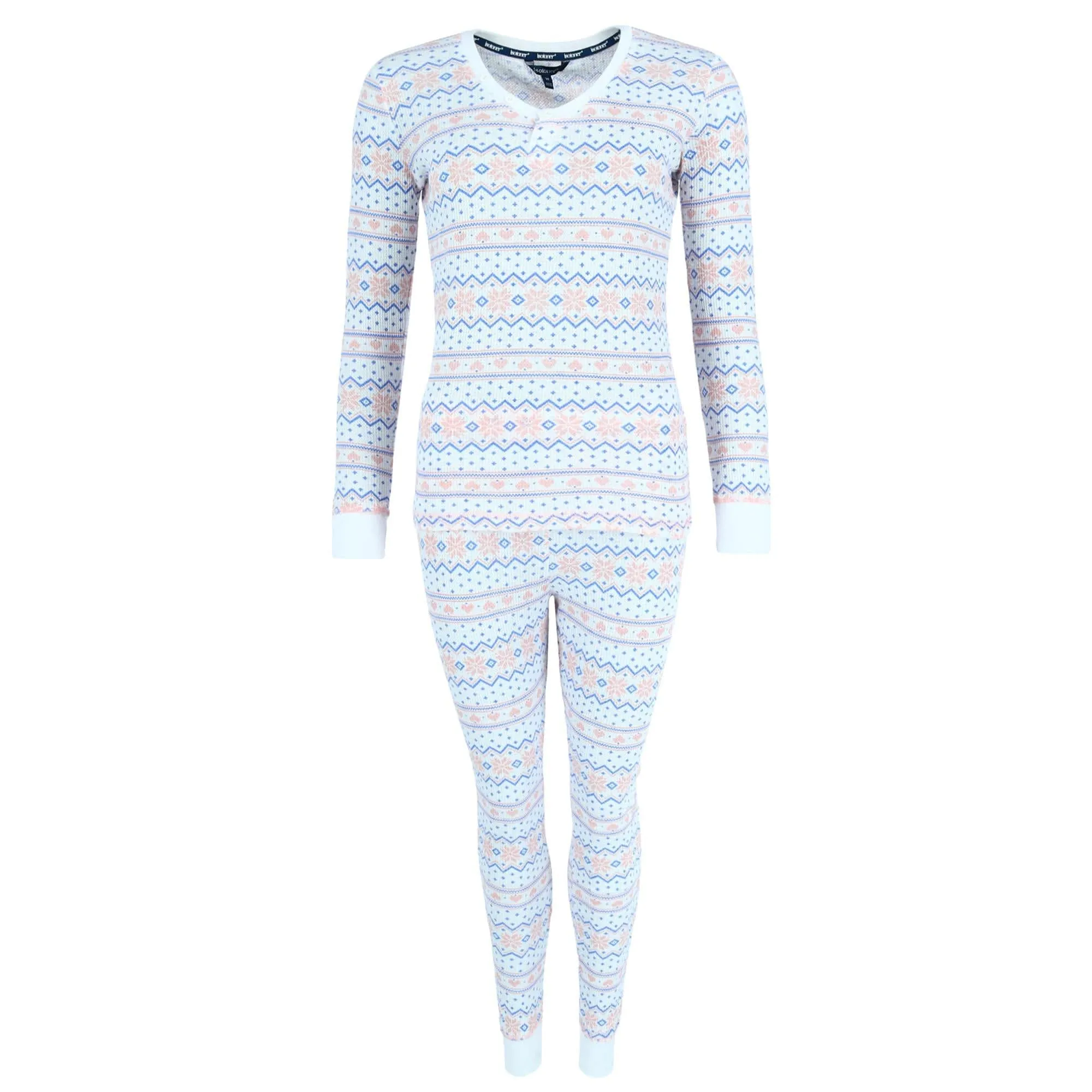 Sportlife Brands LLC Women's Printed Waffle Weave Thermal Top and Bottom Set