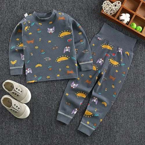 Spring Autumn Children Pajamas Set High Waist Cotton Kids Long Johns