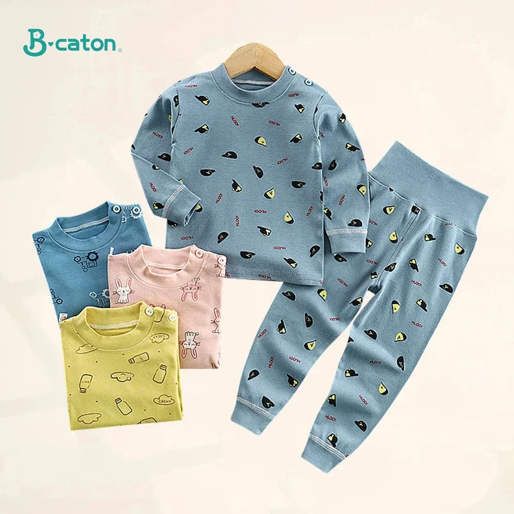 Spring Autumn Children Pajamas Set High Waist Cotton Kids Long Johns