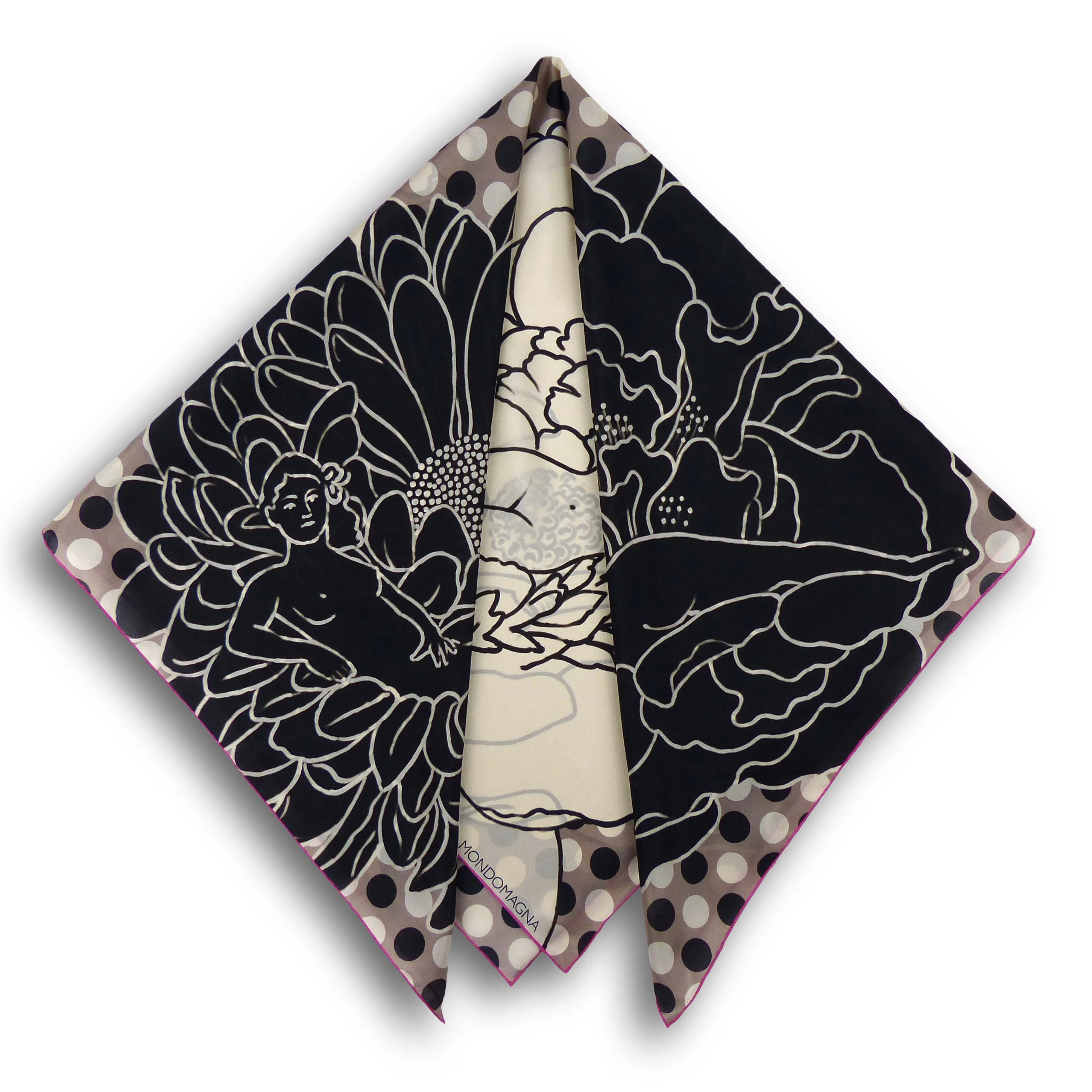 Square Silk Scarf (90cm) - Flora Black/White