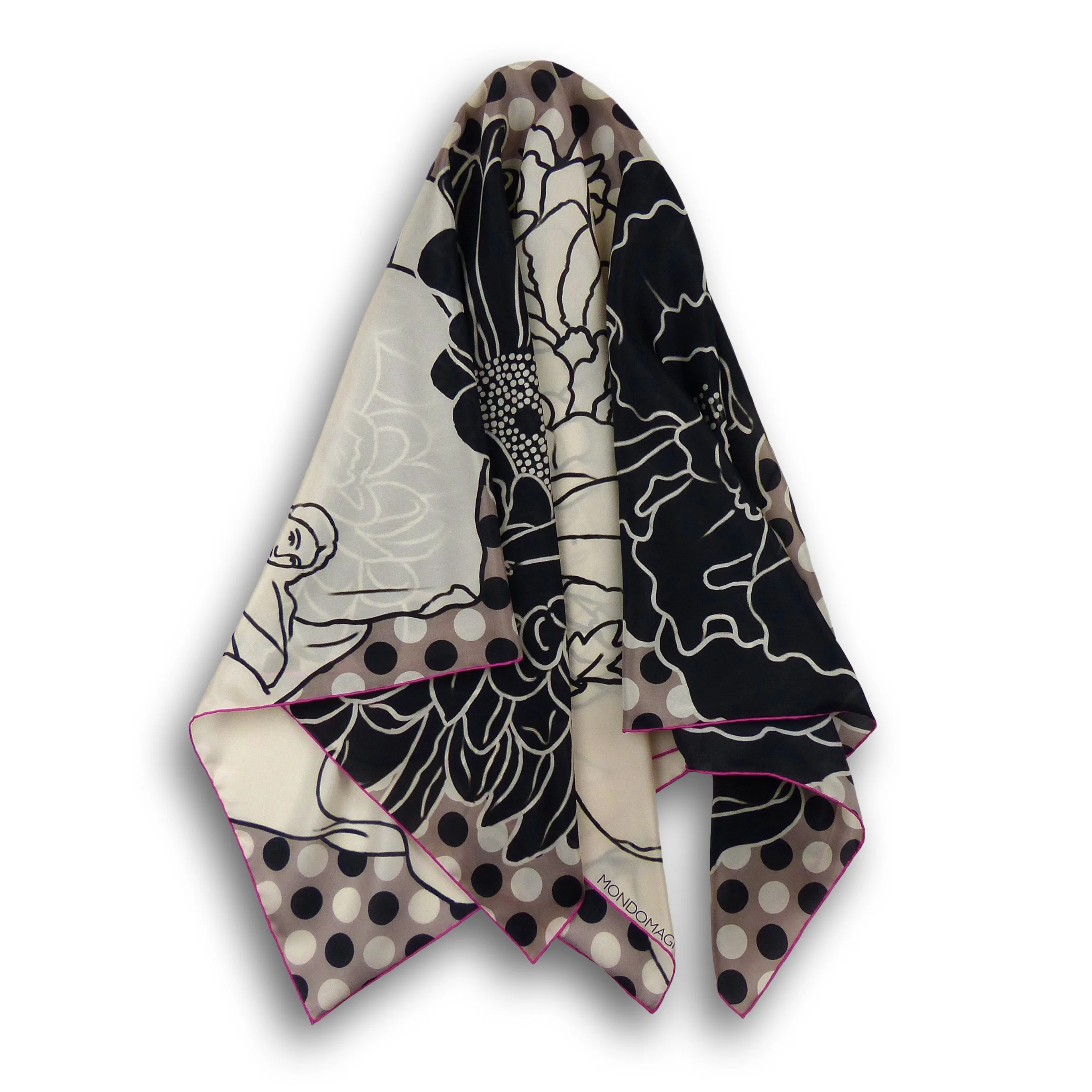 Square Silk Scarf (90cm) - Flora Black/White