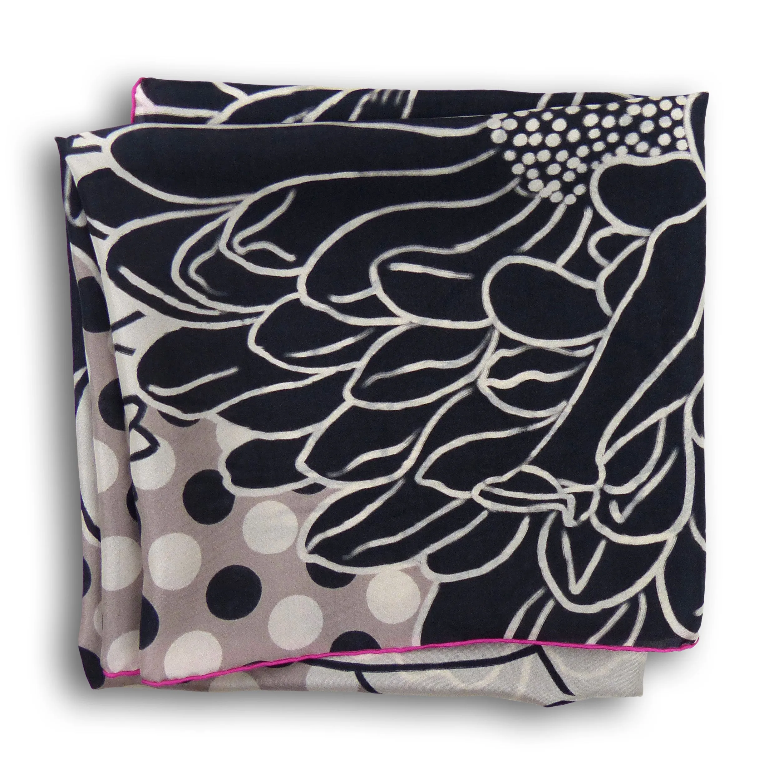 Square Silk Scarf (90cm) - Flora Black/White