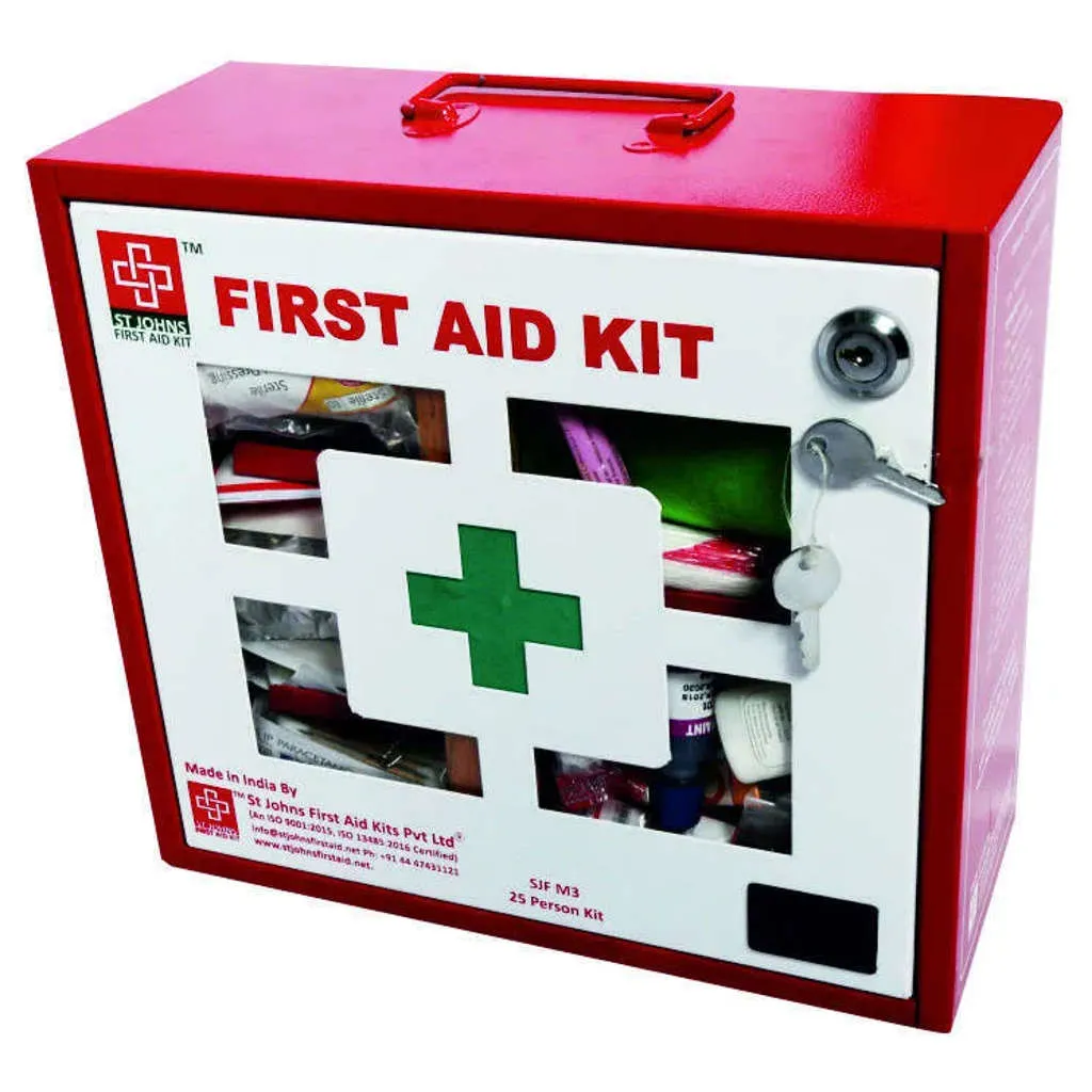 St.John's Industrial First Aid Kit Large - Metal Box Wall Mounted With Acrylic Door  - 170 Components SJF M3