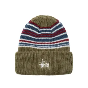 Stussy Striped Cuff Beanie - Olive