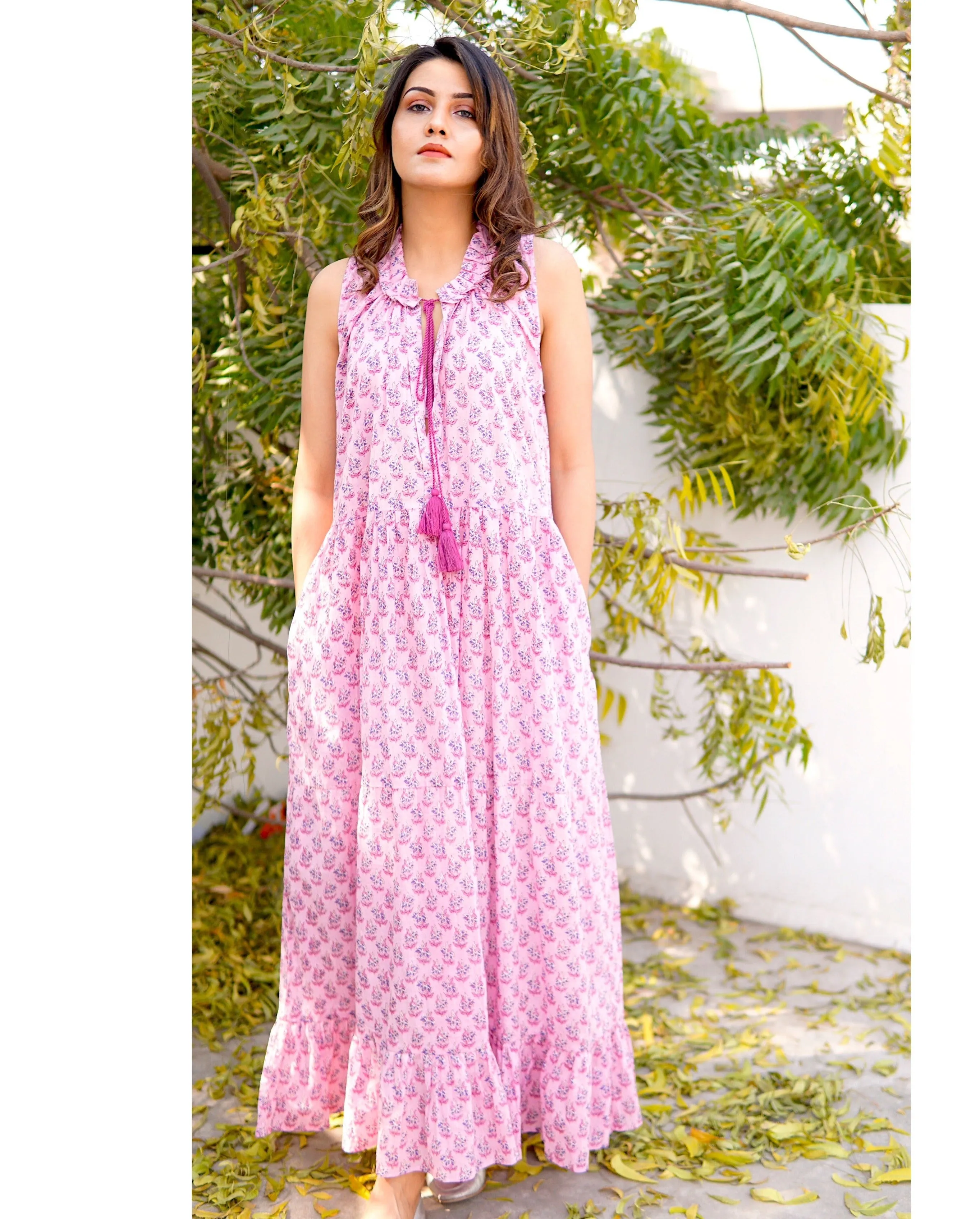 Summer boho maxi dress, block printed maxi dress, beach dress, prairie dress