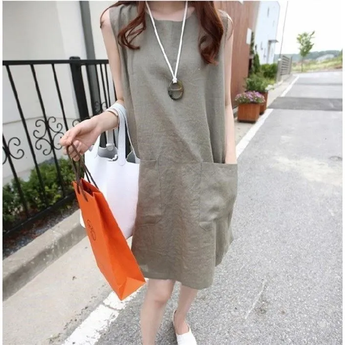 Summer Dress Ladies Fashion Loose Linen Slip Dress